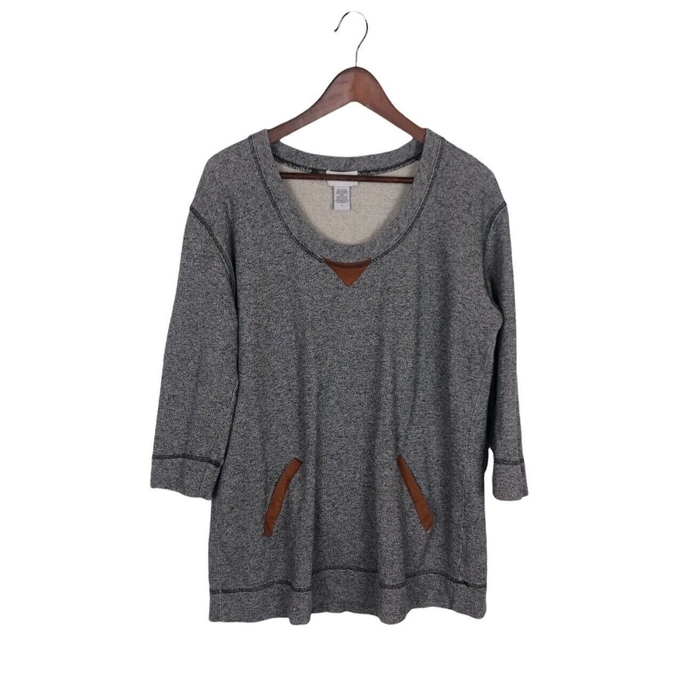 Soft Surroundings Gray Sweater Tunic Kangaroo Pockets Women's Size Medium